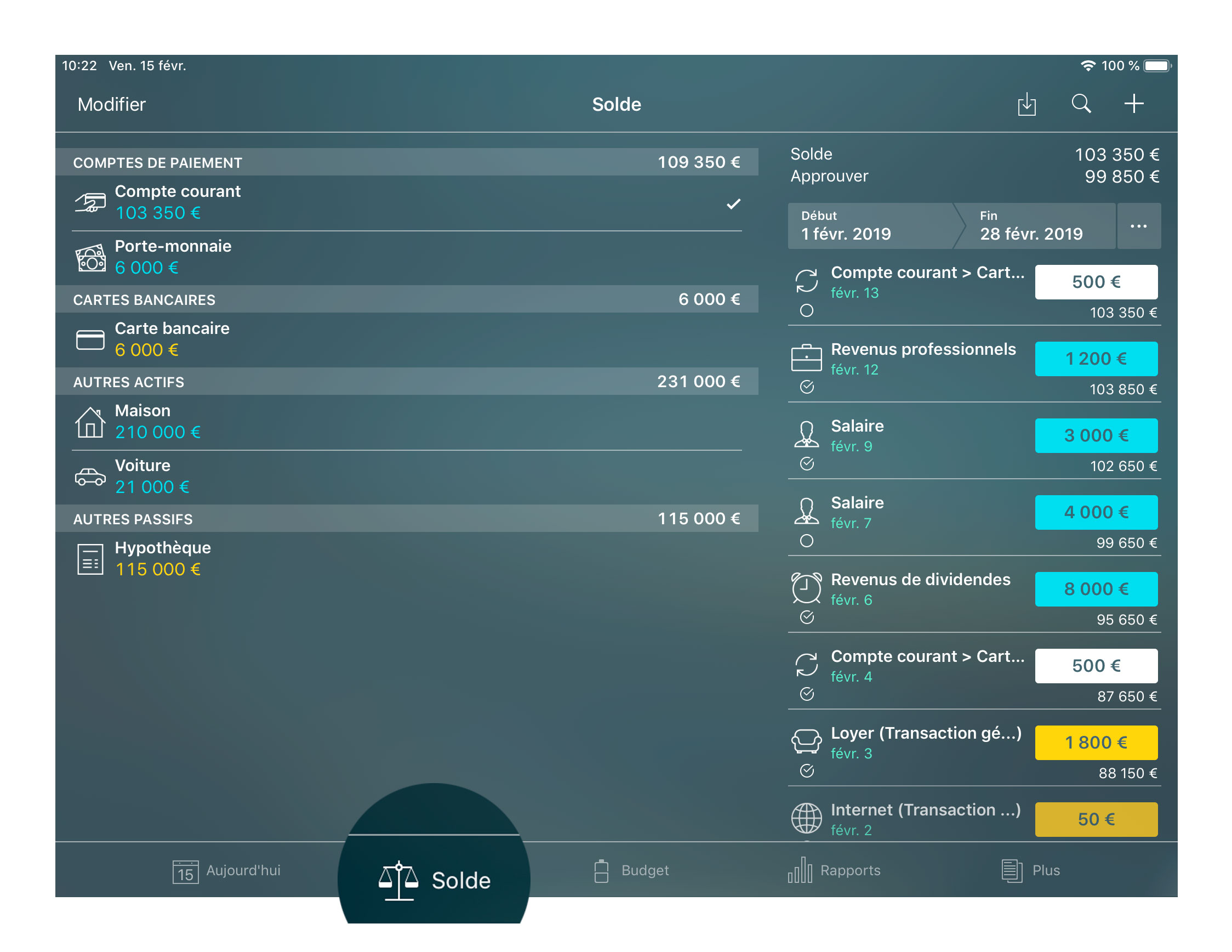 Money Tracker - Comptes - iPad