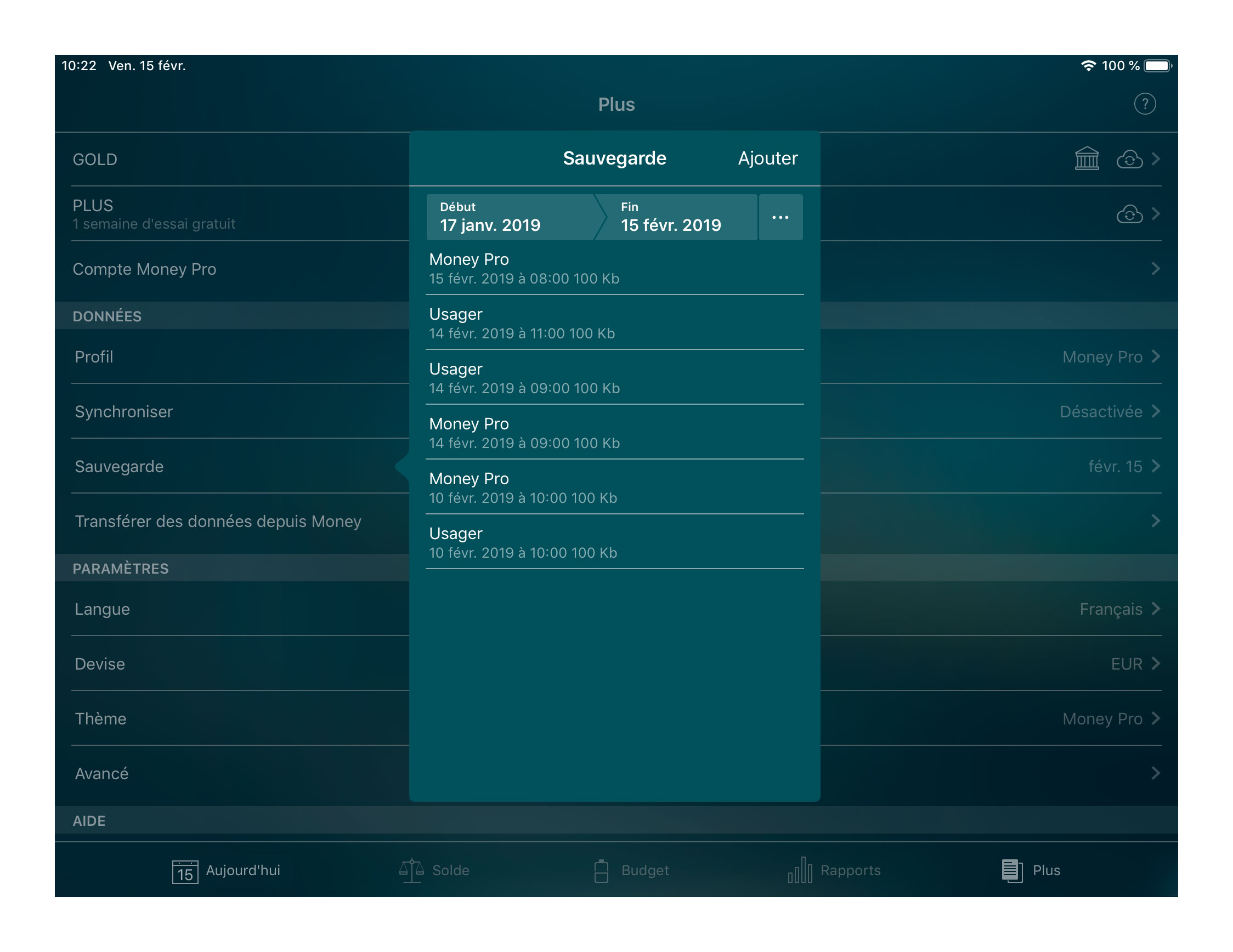 Money Tracker - Sauvegarde - iPad