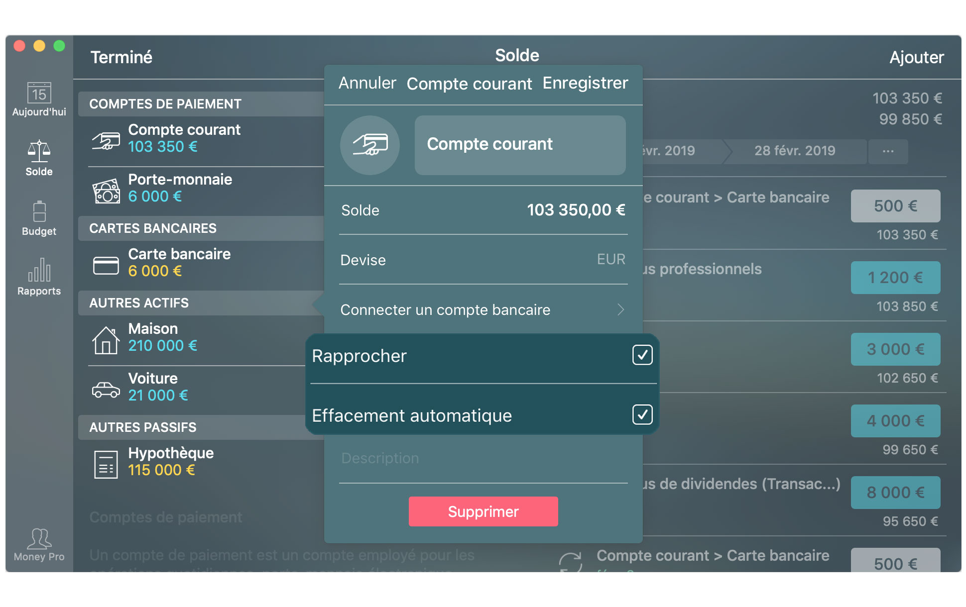 Money Tracker - Rapprochement de compte bancaire - Mac