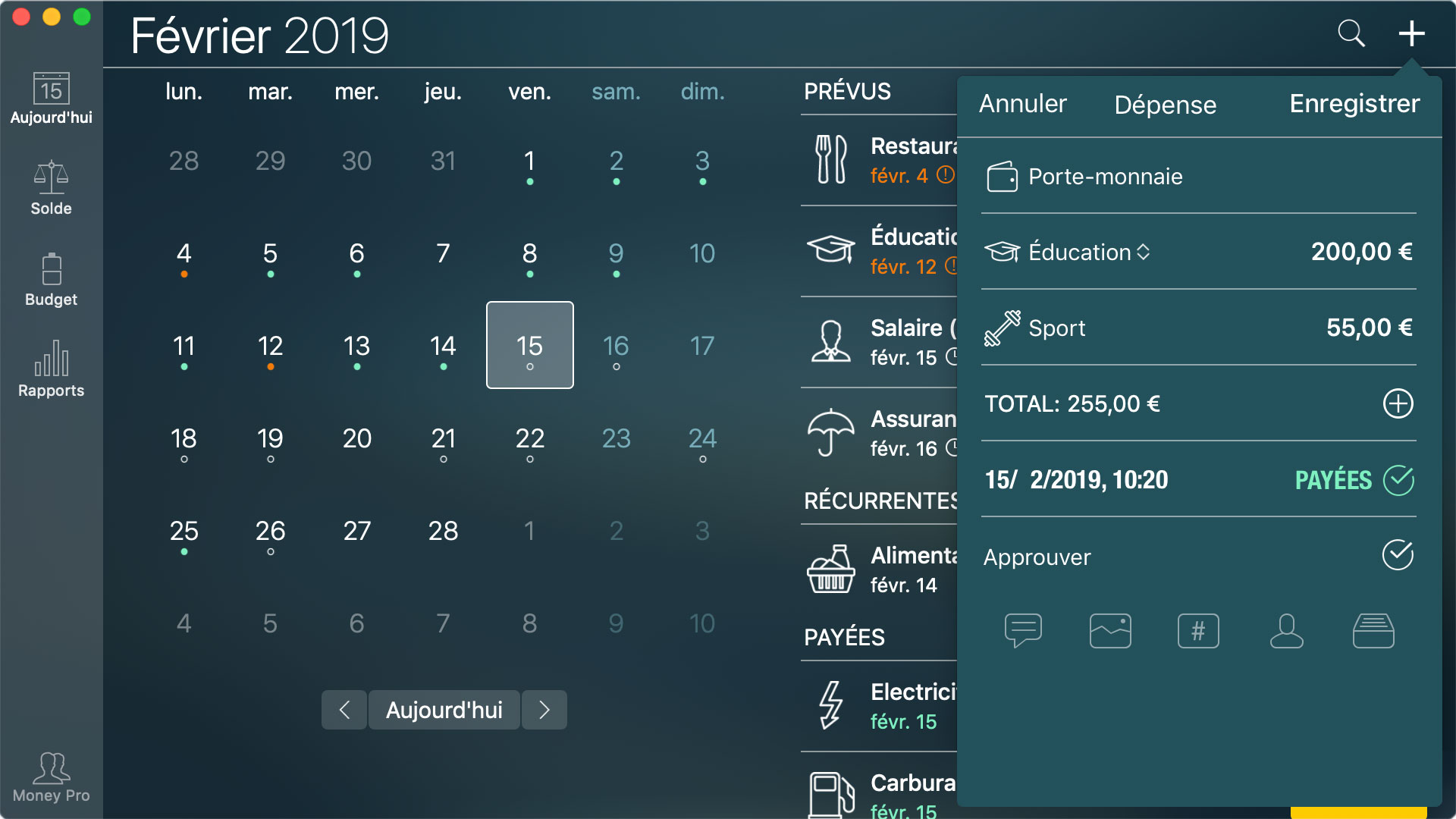 Money Tracker - Créer une transaction - Mac