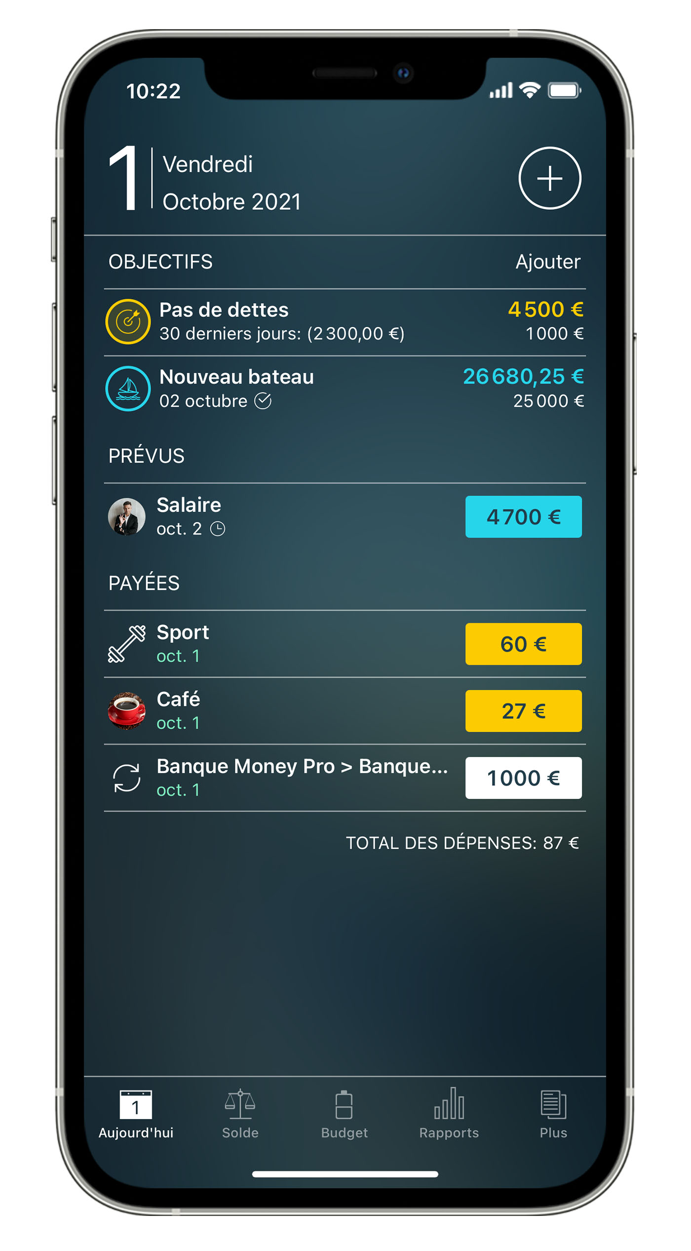 Money Tracker - Vue Aujourd'hui